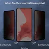 Three smartphones are displayed at different angles to demonstrate a privacy screen protector. The text indicates the privacy feature. Produktbild-Vorschau
