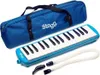 A blue melodica with a black carrying case and accessories on a white background. Náhled obrázku produktu