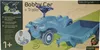 The image shows the packaging of a blue Bobby Car with a trailer. Produktbild-Vorschau