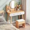 Coiffeuse avec miroir et 2 tiroirs – Blanc / teinte bois Voir les images du produit 2