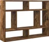 A wooden wall shelf with multiple compartments against a white background. Náhled obrázku produktu