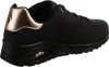 A side view of a black Skechers sneaker with rose gold accents. Voir les images du produit