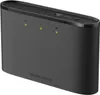 A black Mercusys mobile Wi-Fi router is shown from a three-quarter angle against a white background. The device has three green indicator lights on its front surface, and the brand name 'MERCUSYS' is visible near the bottom. Anteprima dell’immagine prodotto