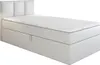 A white boxspring bed with a mattress and topper, shown from a side angle. Produktbild-Vorschau