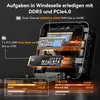 A cutaway view of a mini PC showing internal components like RAM and SSD, with diagrams illustrating specifications. Produktbild-Vorschau