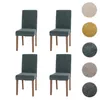 Four dining chairs are displayed on a white background, with swatches of different fabric colors to the right. Náhľad obrázku produktu