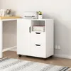 A white cabinet with shelves and drawers, next to a desk with a printer on top. Podgląd zdjęcia produktu