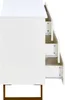 Side view of a white chest of drawers with three drawers partially open, resting on a gold-colored metal frame. Anteprima dell’immagine prodotto