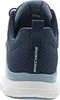 The back view of a blue Skechers sneaker. Voir les images du produit