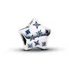 A silver star-shaped charm with blue gemstones, set against a white background. Produktbild-Vorschau