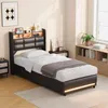 Lit tapissée INONEFT 90x200 cm avec LED et USB, lit simple, Voir les images du produit 5