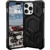 A black protective phone case for an iPhone 14 Pro Max is shown, with the phone's screen displaying a time and date. Podgląd zdjęcia produktu