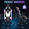 Product dimensions and features of a gaming chair are displayed with colorful LED lighting. Podgląd zdjęcia produktu