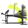 A black adjustable weight bench with various angle settings indicated by yellow arrows and degree markers. Produktbild-Vorschau
