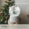 A hand holding a snow globe with a Christmas tree inside, with a blurred Christmas tree in the background. Produktbild-Vorschau