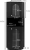 A black corner cabinet with dimensions shown. Produktbild-Vorschau