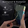 A hand is holding a smartphone with a screen protector applied, demonstrating its waterproof and anti-fingerprint features. Produktbild-Vorschau