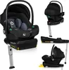 A collage of images showing a black baby car seat and its base from different angles. Podgląd zdjęcia produktu
