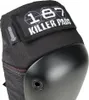 A black knee pad with a black plastic cap and a black fabric strap. Produktbild-Vorschau