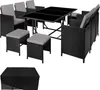 A rattan garden furniture set with a table, chairs, and stools, along with a protective cover. Náhled obrázku produktu