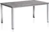 A rectangular outdoor dining table with a stone-like grey tabletop and silver metal legs, shown against a white background. Produktbild-Vorschau