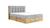 A boxspring bed with a gray upholstered headboard and base, and a wooden frame. Náhled obrázku produktu