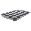 A baking pan with multiple small round molds for muffins or mini cakes, shown from a slightly elevated side angle against a white background. Produktbild-Vorschau