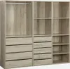 A modular wardrobe set with multiple compartments and drawers, presented in a neutral, light wood tone. Anteprima dell’immagine prodotto