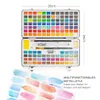 An open watercolor paint set with 128 colors, brushes, and other accessories, displayed on a white background with some watercolor swatches in the foreground. Produktbild-Vorschau