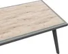 A close-up view of a table with a wood-grain patterned top and a gray frame. Podgląd zdjęcia produktu