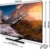 A television with dimensions and screen size indicated by text overlays. Produktbild-Vorschau