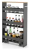 A narrow, multi-tiered storage trolley filled with various bottles and jars, placed on a white background. Podgląd zdjęcia produktu