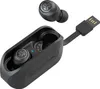 A pair of black wireless earbuds and their charging case are shown against a white background. The charging case has a USB-A cable attached. Anteprima dell’immagine prodotto