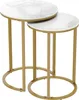 Two nesting round tables with marble-look tops and gold metal frames. Náhled obrázku produktu