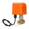 An electrically actuated ball valve with a brass body and an orange actuator housing. Produktbild-Vorschau