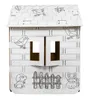 A white cardboard playhouse with black line drawings of animals and decorative elements. Anteprima dell’immagine prodotto