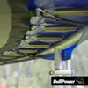 A close-up, low-angle view of trampoline springs and frame components. Produktbild-Vorschau