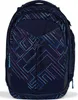 A navy blue backpack with a geometric pattern in shades of blue, purple, and pink. Voir les images du produit
