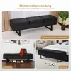 Collage showing a black bench in different settings: a living room, an entryway with shoes, and a bedroom. Produktbild-Vorschau