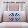 A close-up of a pink gaming chair's lumbar pillow with a blue logo. Náhled obrázku produktu