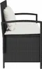 Side view of a black rattan garden bench with white cushions. Anteprima dell’immagine prodotto
