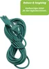 A green power cord is coiled on a white background, with a green overlay box containing text in the upper right corner. Produktbild-Vorschau