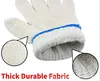 Close-up of a white knitted glove with blue trim, highlighting the fabric texture. Produktbild-Vorschau