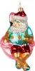 A glass ornament of Santa Claus on vacation, sitting on a pink flamingo float. Voir les images du produit