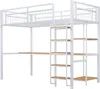 A white metal loft bed with a desk and shelves, shown against a white background. Náhľad obrázku produktu