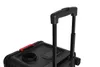 A close-up view of the top of a black portable heater with a retractable handle and a red accent. Voir les images du produit