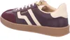 A side view of a burgundy and cream sneaker with a tan sole. Produktbild-Vorschau