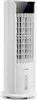 A white tower fan with a digital display on a white background. Produktbild-Vorschau