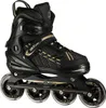 A black and gold inline skate is shown against a white background. Voir les images du produit