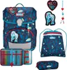 A collection of school supplies including a backpack, pencil case, and drawstring bag, all with a matching blue floral pattern and unicorn theme. Anteprima dell’immagine prodotto